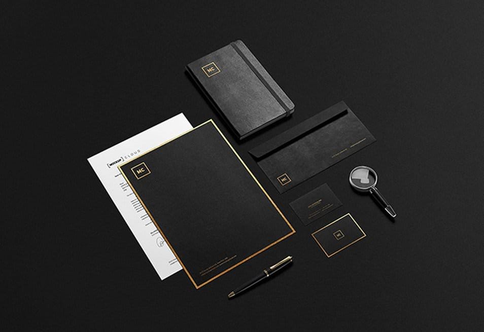 The Ultimate Collection of 2000+ Free Mockup Templates PSD Designs 285 Black Gold Stationary MockUp
