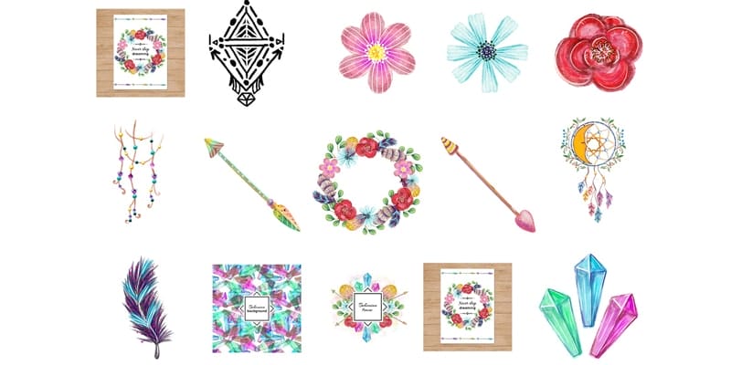 Free Watercolor Elements for Designers 113 Free Watercolor Bohemian Elements and Illustrations