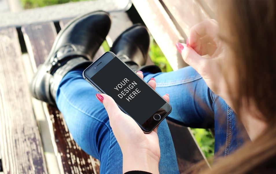 250+ iPhone 6 Mockup Design Templates (PSD, Ai, Sketch) 57 Lady using iPhone Mockup