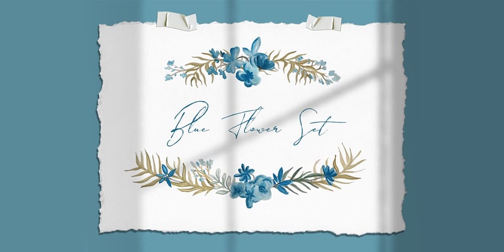 Free Watercolor Elements for Designers 80 Blue Watercolor Flower Pack