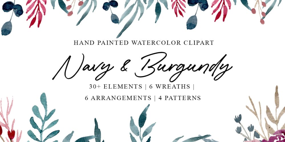 Free Watercolor Elements for Designers 91 Navy and Burgundy Watercolor Graphics