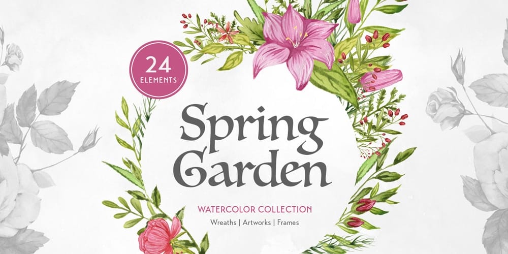 Free Watercolor Elements for Designers 89 Spring Garden Watercolors