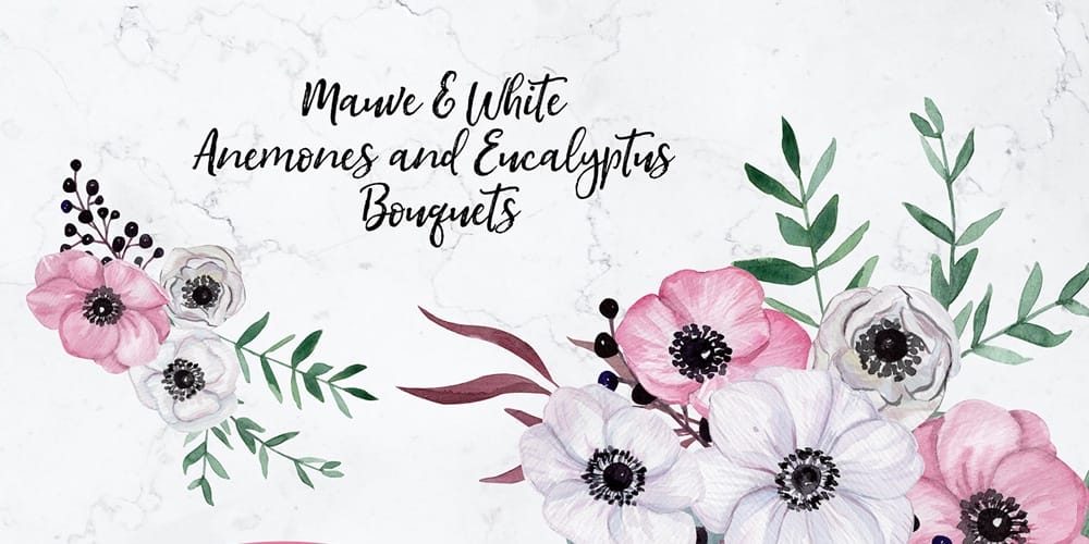 Free Watercolor Elements for Designers 84 Watercolor Anemones Bouquets