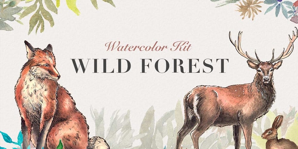 Free Watercolor Elements for Designers 105 Wild Forest Watercolor Kit