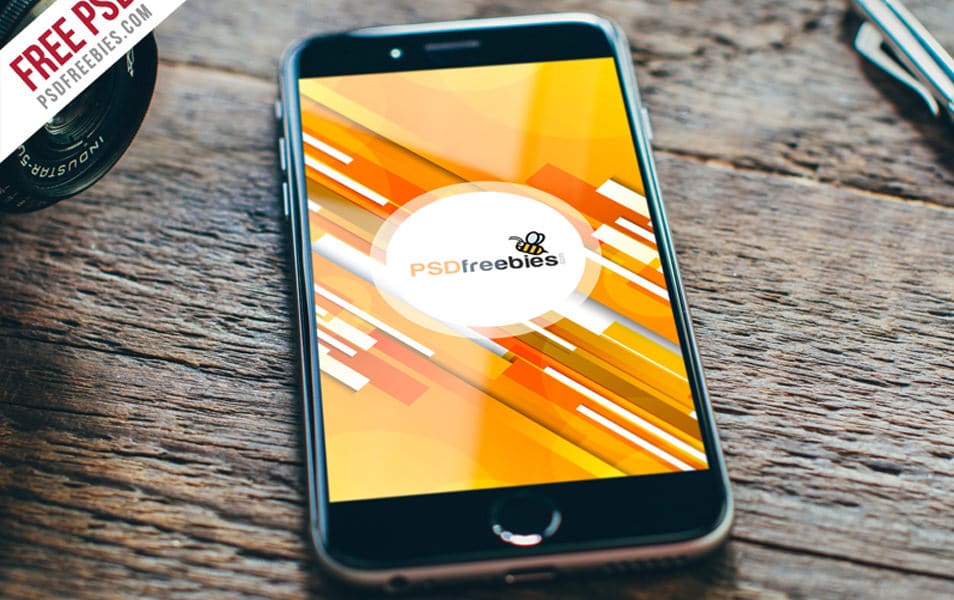 250+ iPhone 6 Mockup Design Templates (PSD, Ai, Sketch) 15 Apple iPhone on Wooden Table Mockup PSD
