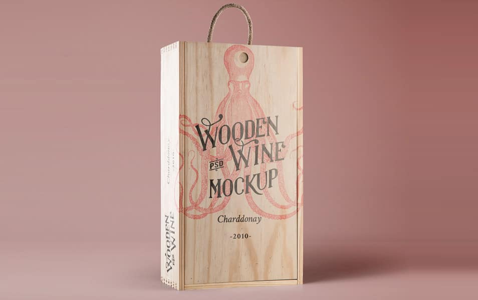 Psd Wine Wood Box Mockup