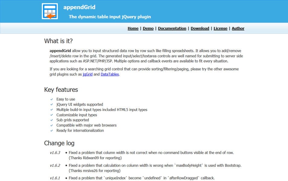 50+ Best jQuery Grid Plugins 6 appendGrid