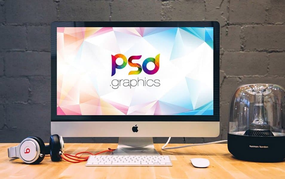 Apple iMac on Desk Mockup PSD