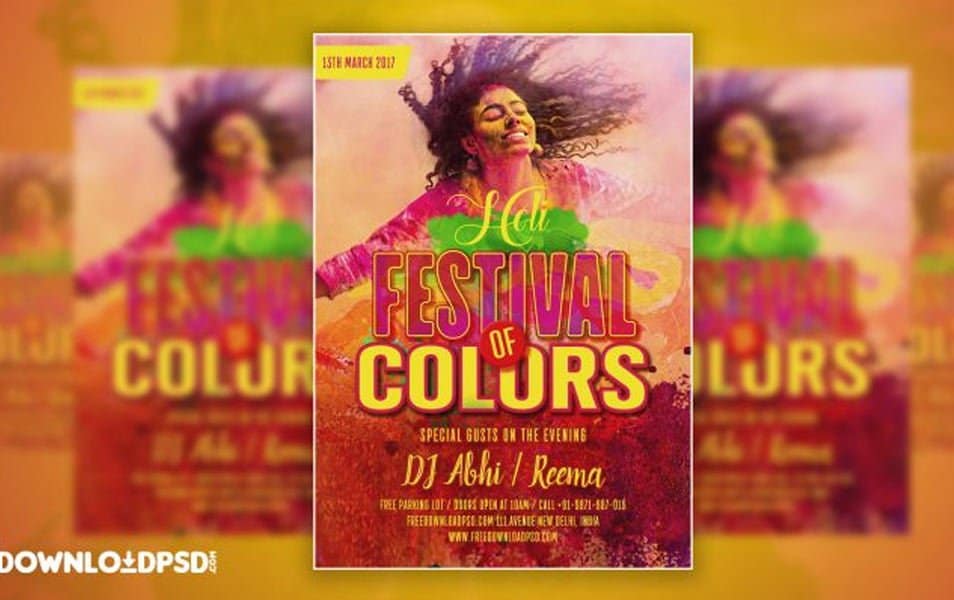 Free Happy Holi Festival Party Flyer PSD