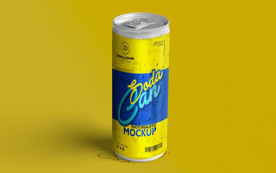 Free Refreshing Soda Can Mockup