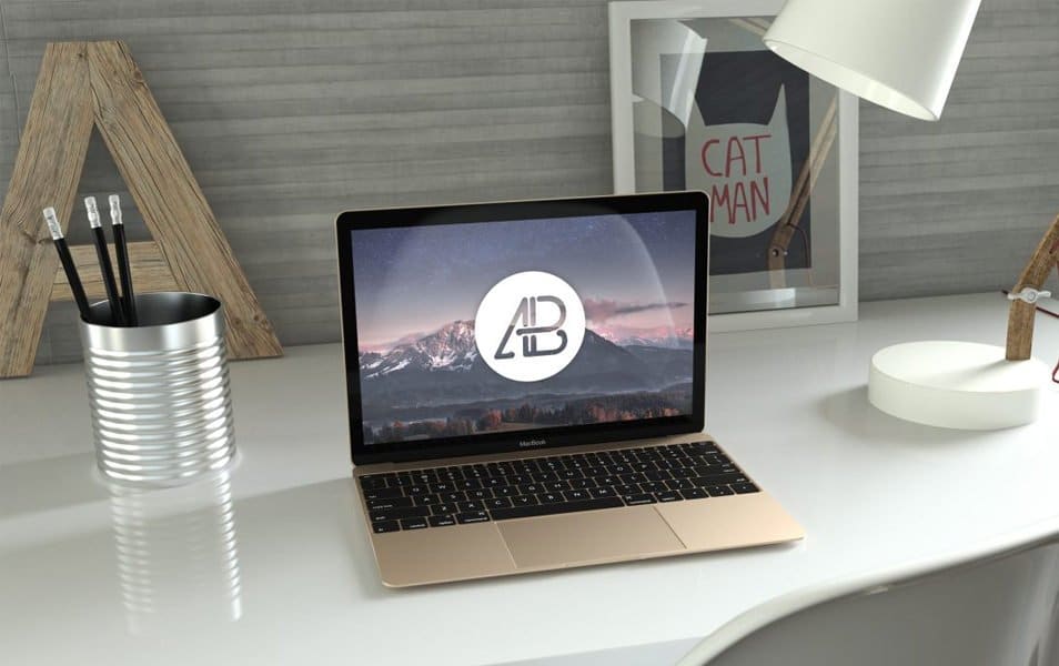 Realistic Gold 12 Inch Macbook Mockup