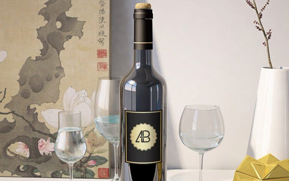 Realistic Wine Bottle Mockup