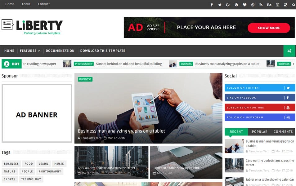 300+ Best Free Responsive Blogger Templates 2025 294 Liberty 3 Column Blogger Template