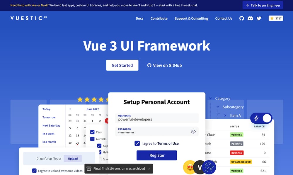 25+ Best Vue.js Frameworks 33 Vuestic UI
