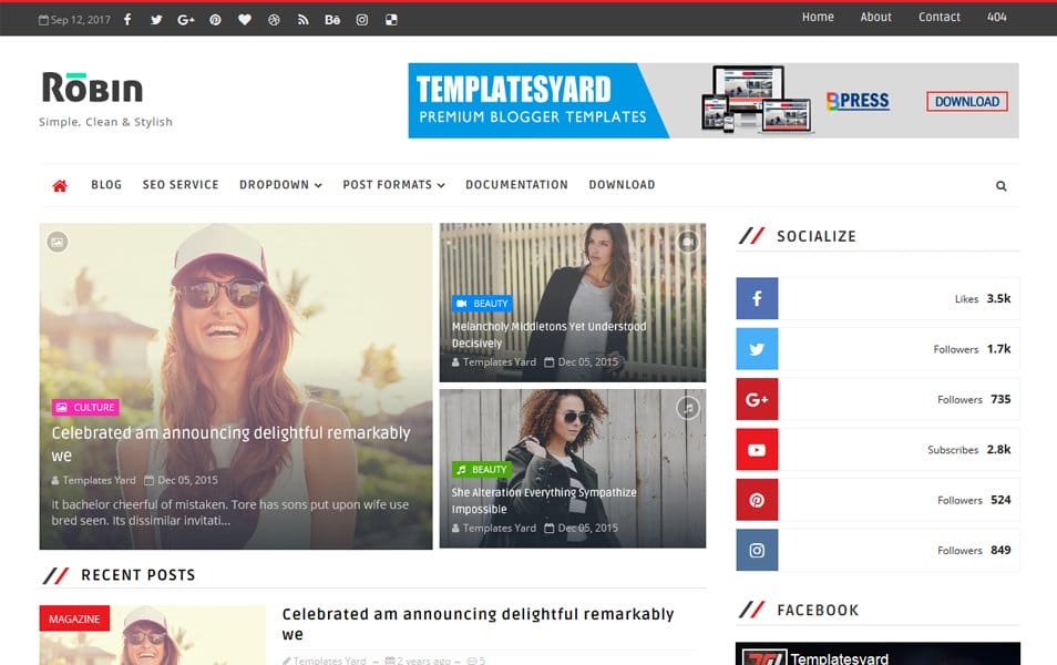 150+ Free Responsive Magazine Style Blogger Templates 2025 59 Robin Responsive Blogger Template