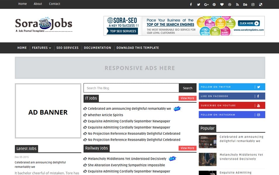 300+ Best Free Responsive Blogger Templates 2025 457 Sora Jobs Responsive Blogger Template