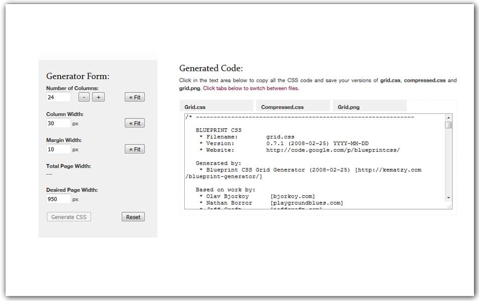 The Ultimate Collection of CSS Generators 145 Blueprint Grid CSS Generator