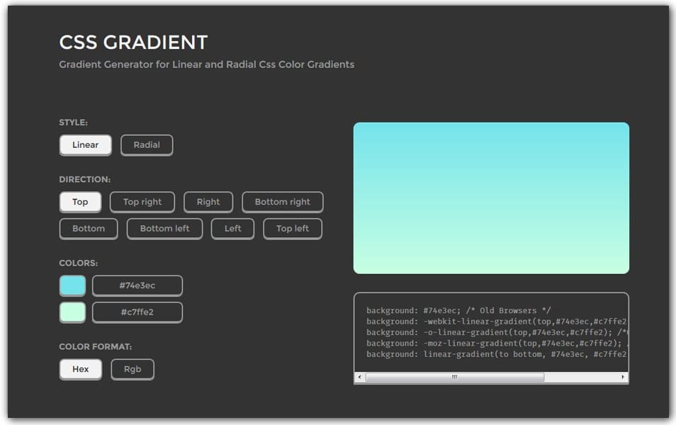 The Ultimate Collection of CSS Generators 45 CSS Gradient Generator