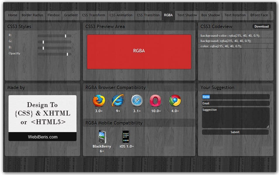 The Ultimate Collection of CSS Generators 276 CSS RGBA Generator