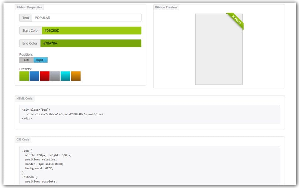 The Ultimate Collection of CSS Generators 317 CSS Ribbon Generator | CSS Portal