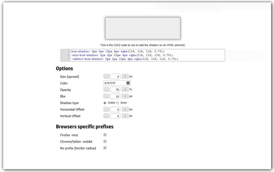 The Ultimate Collection of CSS Generators 239 CSS3 Box Shadows Generator | Webestools