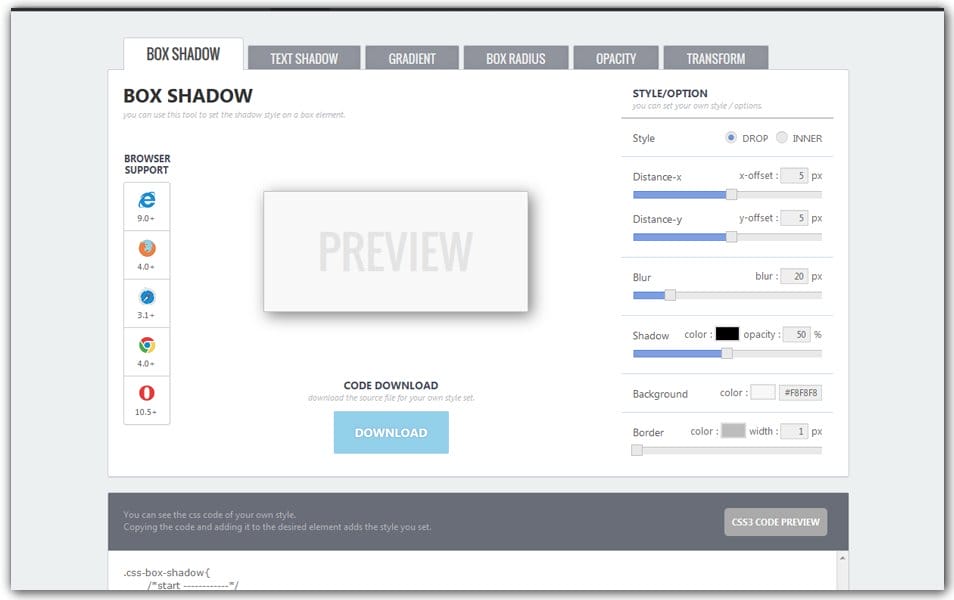 The Ultimate Collection of CSS Generators 250 CSS3 Drop Shadow Generator | CSS3 Studio