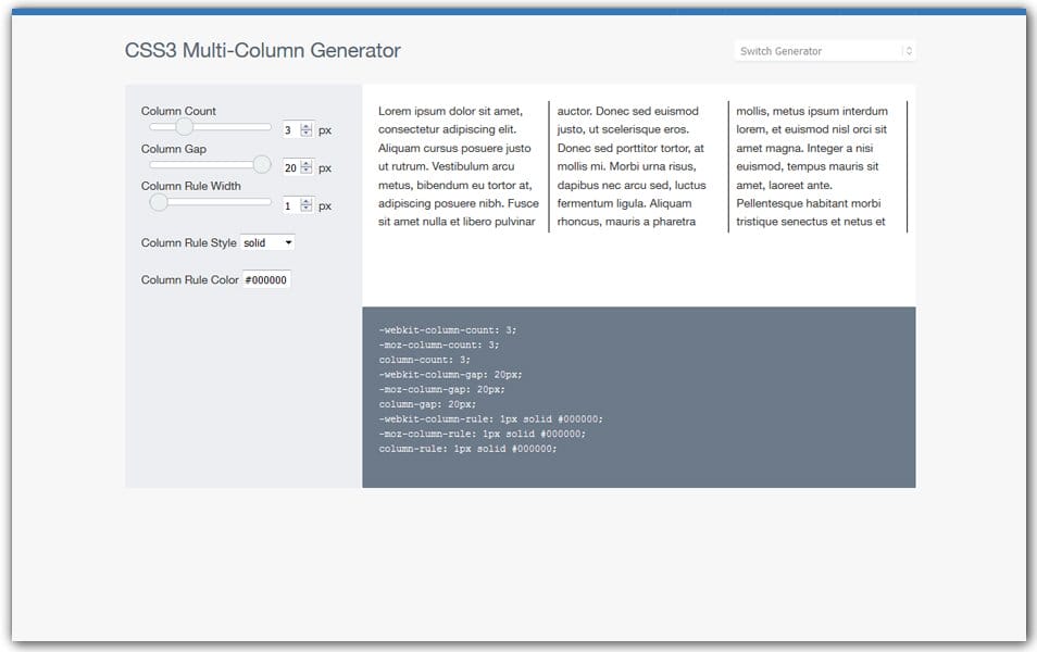 The Ultimate Collection of CSS Generators 288 CSS3 Multi-Column Generator | CSSReflex