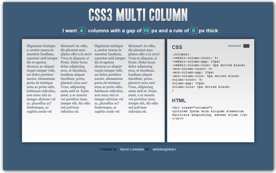 The Ultimate Collection of CSS Generators 282 CSS3 Multi Column Layout Generator