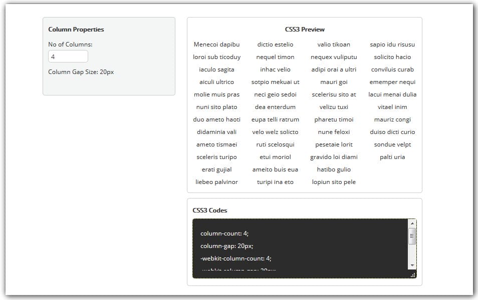 The Ultimate Collection of CSS Generators 290 CSS3 Multiple Column Generator