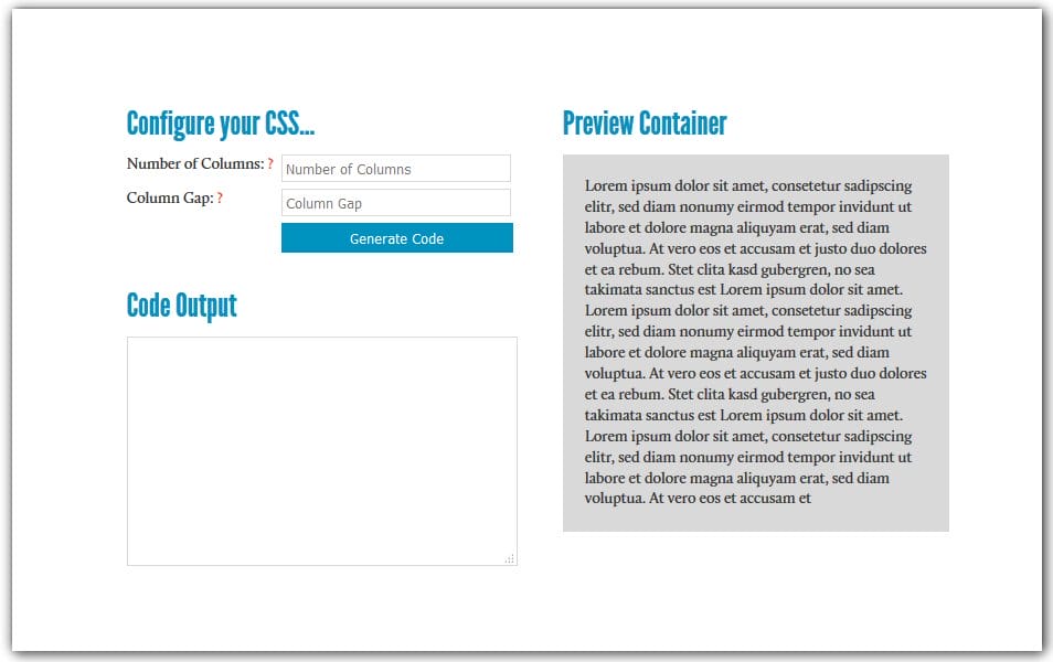 The Ultimate Collection of CSS Generators 287 CSS3 Multiple Columns Generator | HTML5/CSS3 Box