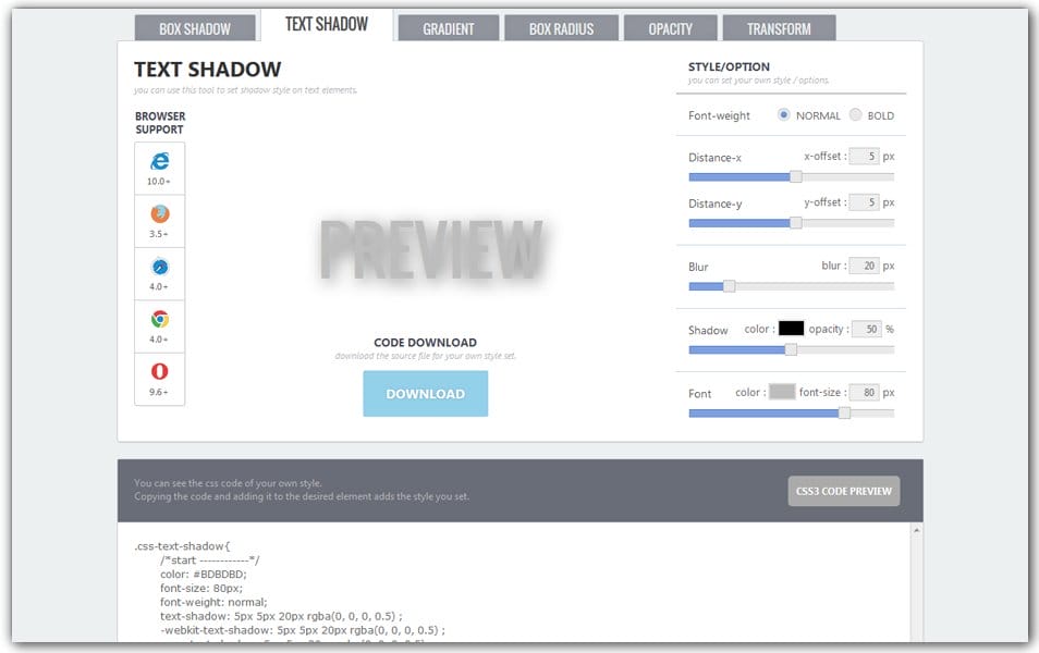 The Ultimate Collection of CSS Generators 191 CSS3 Text Shadow Generator | CSS3 Studio