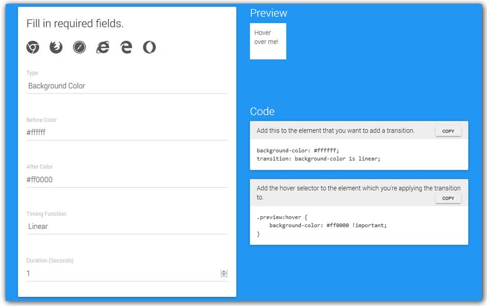 The Ultimate Collection of CSS Generators 273 CSS3 Transition Generator | Webcode Tools