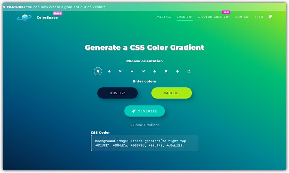 The Ultimate Collection of CSS Generators 41 ColorSpace Gradient