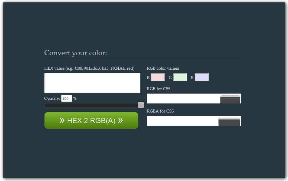 The Ultimate Collection of CSS Generators 279 HEX 2 RGBA Color Calculator