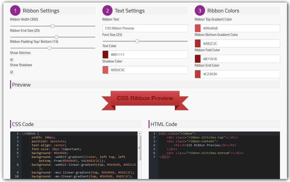 The Ultimate Collection of CSS Generators 316 Ribbon Generator | Doodle Nerd