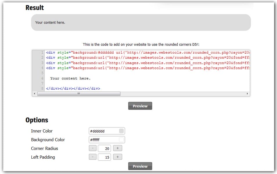 The Ultimate Collection of CSS Generators 324 Rounded Corners Generator | Webestools