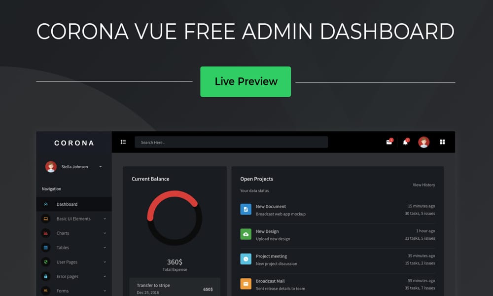 20+ Best Free VueJS Admin Templates 65 Corona Vue Admin Template