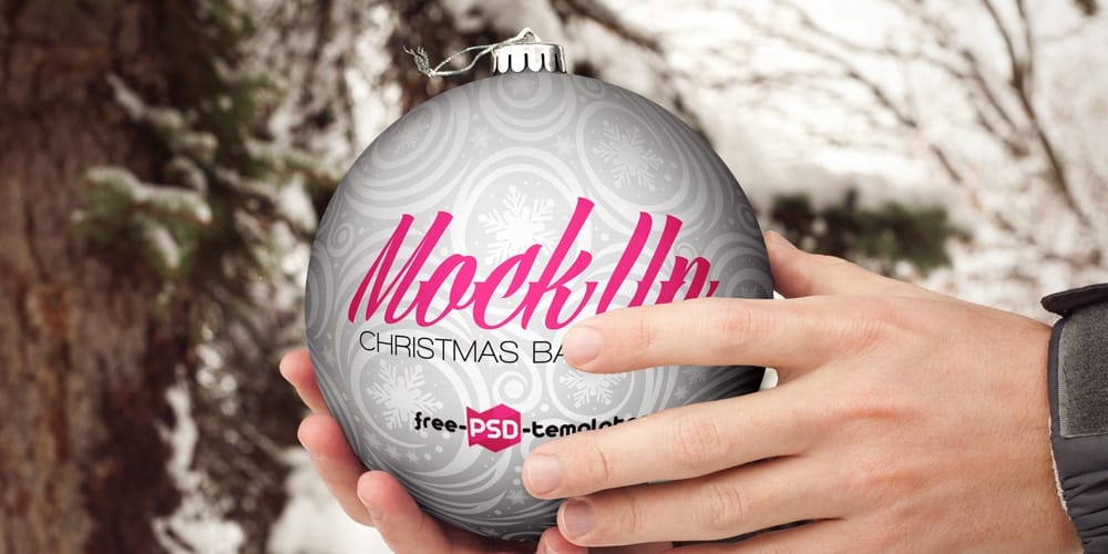 Free Scene Creators and Mockups for Christmas Greetings 74 Christmas Ball Hand Hold mockup