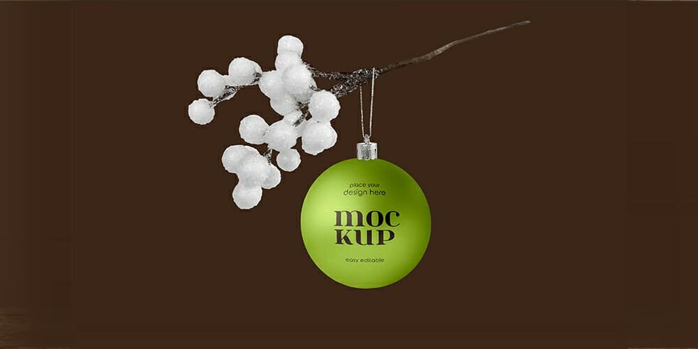 Free Scene Creators and Mockups for Christmas Greetings 29 Christmas Ball Hanging on a Twig