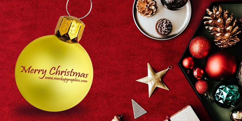 Free Scene Creators and Mockups for Christmas Greetings 75 Christmas Ball Mockup PSD