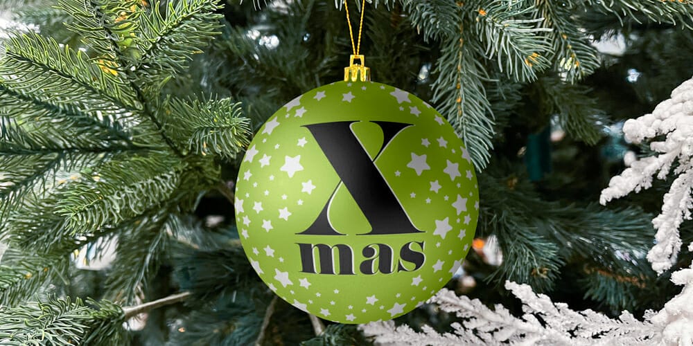 Free Scene Creators and Mockups for Christmas Greetings 41 Christmas Ball Ornament on Tree