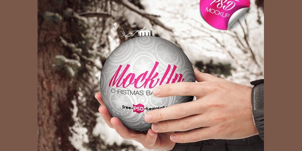 Free Scene Creators and Mockups for Christmas Greetings 63 Free Christmas Ball Hand Hold Mockup PSD