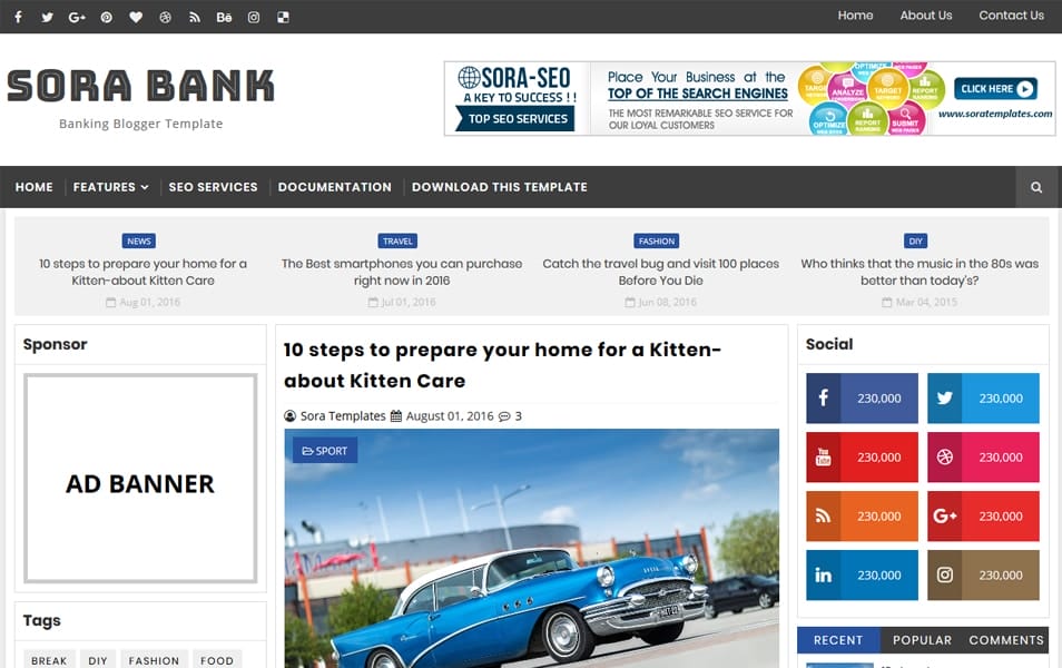 Sora Bank Responsive Blogger Template