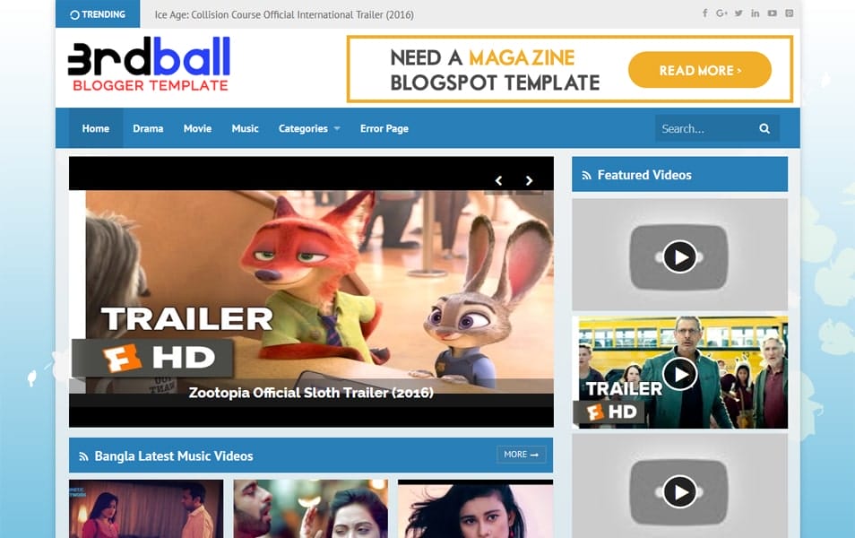 300+ Best Free Responsive Blogger Templates 2025 416 3rdball Professional Video Blogger Template