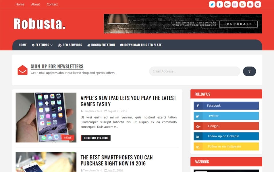 300+ Best Free Responsive Blogger Templates 2025 183 Robusta Blog Blogger Template