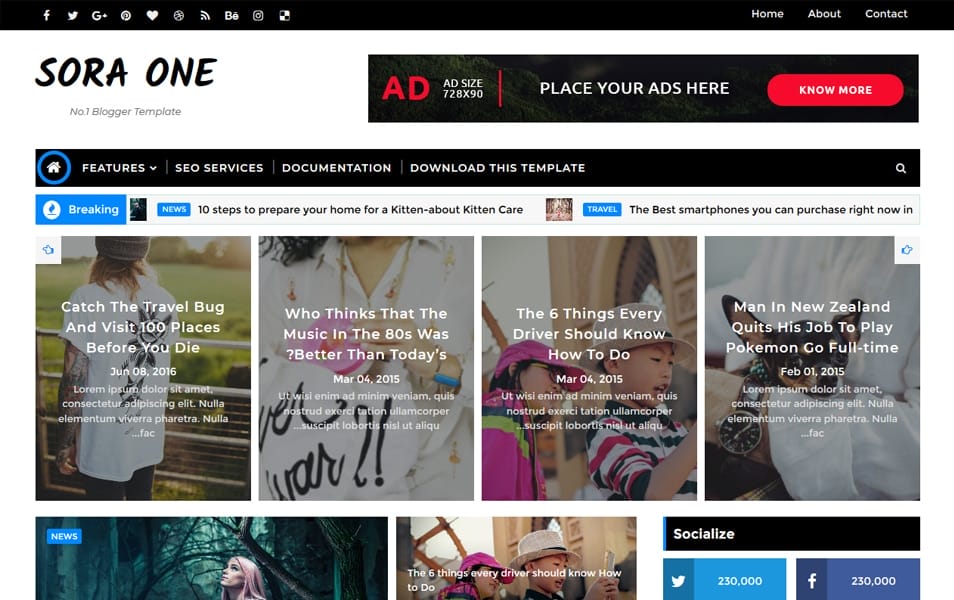 150+ Free Responsive Magazine Style Blogger Templates 2025 28 Sora One Responsive Blogger Template