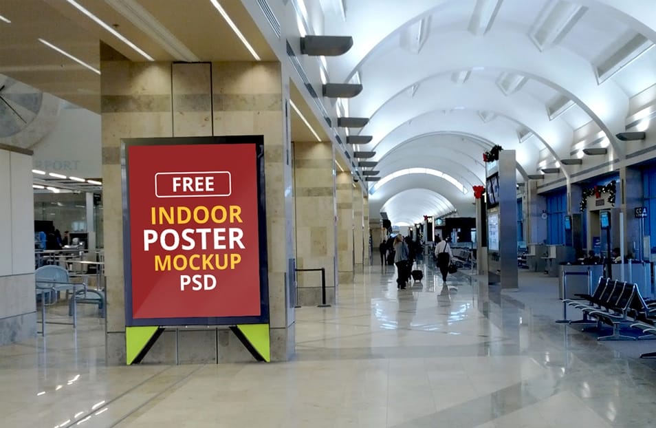 Free Indoor Poster Mockup PSD 2 Free Indoor Poster Mockup PSD