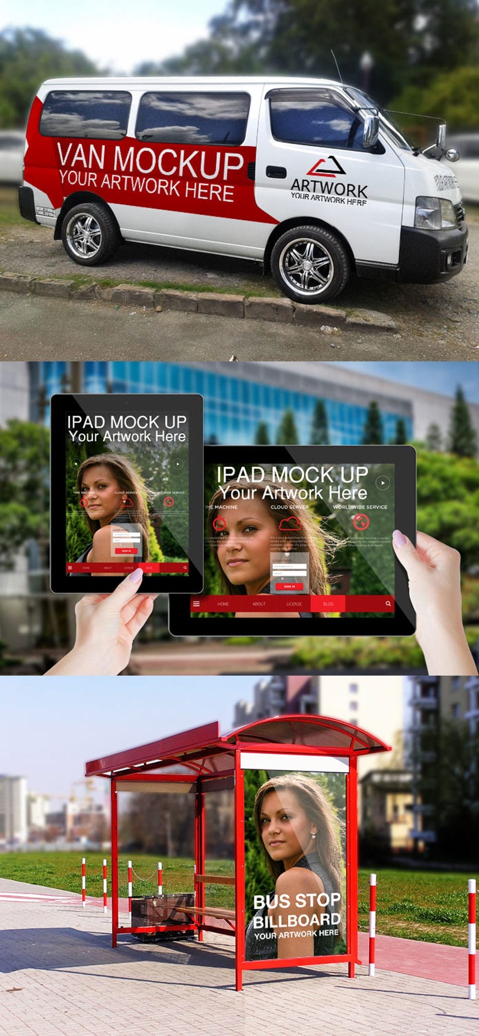 Three In One Branding Mockup (Van, iPad, Bus Stop Mockup) 2 Three In One Branding Mockup
