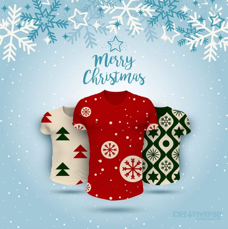 Christmas T-Shirts Collection Free PSD Mockup 2 Christmas T-Shirts Collection Free PSD Mockup
