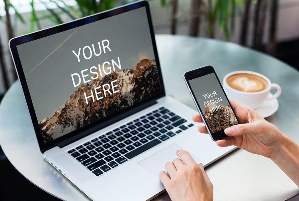 Laptop with iPhone 6 Mobile Mockup 2 Laptop with iPhone 6 Mobile Mockup